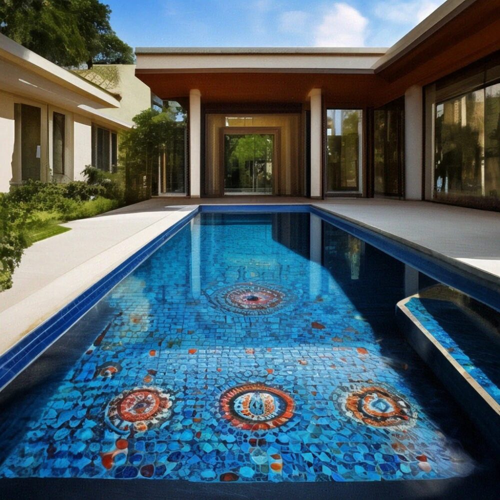 бетонный бассейн облицованный мозаикой